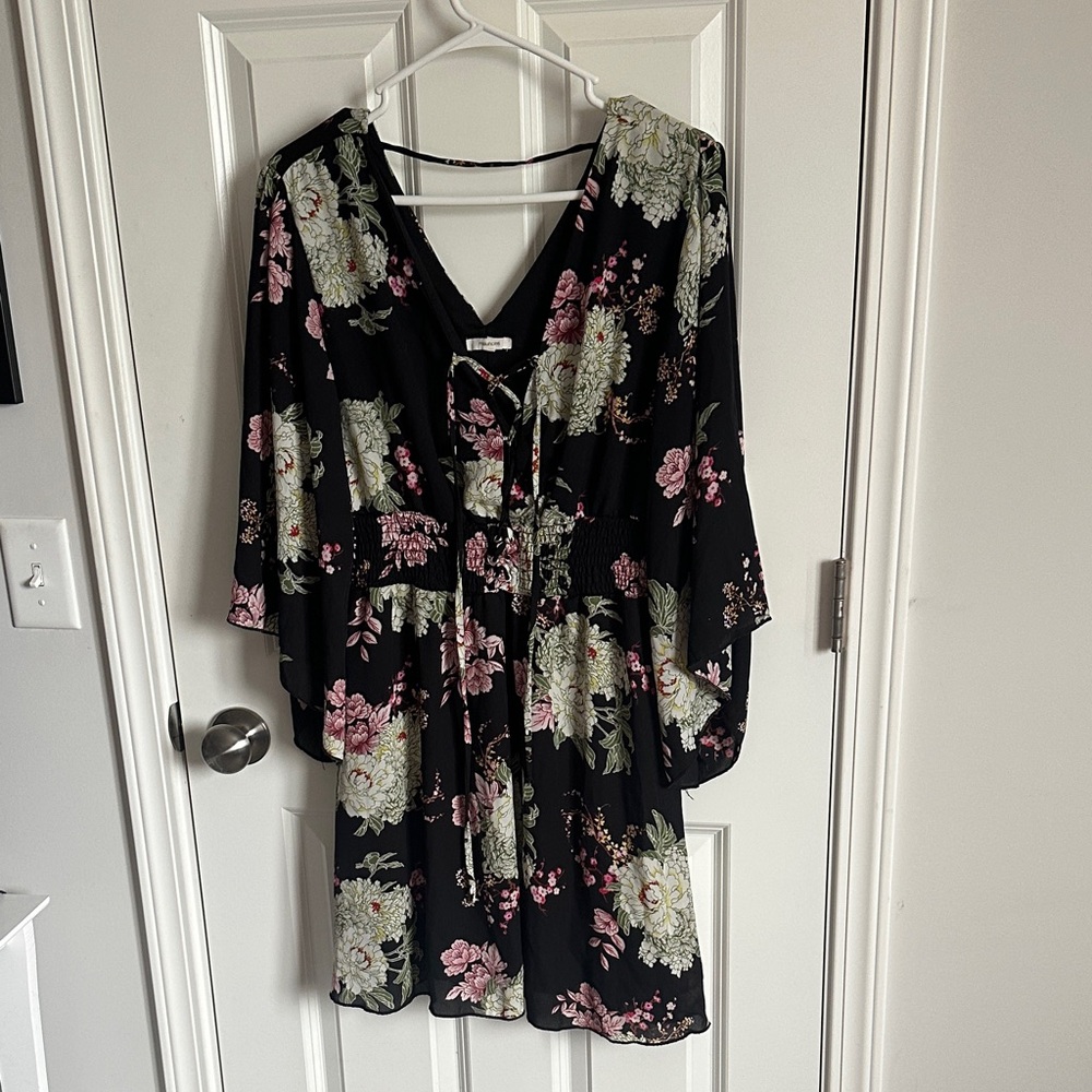 Maurices Black Floral Long Sleeve Dress
